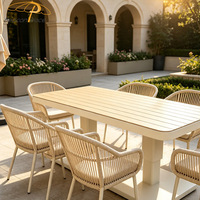 Mesa Rectangular Hidráulica Moderna con Estructura Metálica para Patio, Jardín o Terraza de Villa