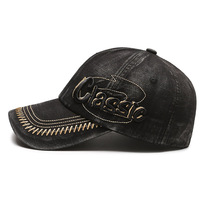 Casquette de baseball unisexe pour adultes, style décontracté vintage, en jean délavé et vieilli, avec patch brodé logo personnalisé, type casquette de camionneur ou casquette de cowboy.