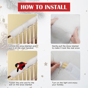 DIY Christmas Staircase Railing Decoration Set Soft Faux <strong>Snow</strong> <strong>Blanket</strong> with Plush Dolls Santa Figurines for Home Mall Winter - Product Image 5