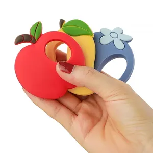 BPA 무료 풍부하고 다채로운 과일 Teether 아기 만화 실리콘 치아 케어 젖꼭지 젖니 반지 DIY 젖꼭지 체인 장난감