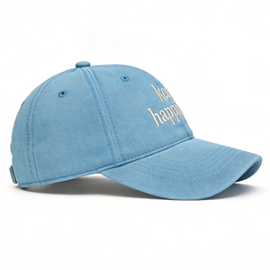 Gorra de Béisbol de Lona de Algodón Lavado Azul Claro con Bordado 'Keep Happiness', Estilo Deportivo, Ajustable, de Perfil Bajo, Tipo Dad Hat, Casual para Uso Diario - Product Image 2