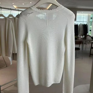 Pull en laine/cachemire blanc élégant pour femmes 16 GG Anti-rides Respirant Tricoté Design de col spécial - Style décontracté contemporain - Product Image 1