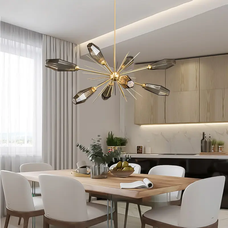 Luxury Glass Chandelier American LED Pendant Light for Bedroom Living Room Dining Room Decor Ceiling Hanging Lamp