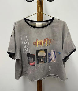 T-shirt à manches courtes surdimensionné à imprimé boxy, coupe et couture, imprimé graphique, délavage acide, effet délavé, t-shirt court personnalisé pour homme - Product Image 1