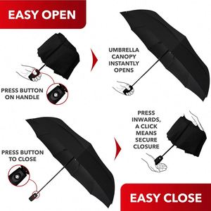 Auto Open Close Travel <b>Umbrella</b> Compact Durable Metal Fiberglass Frame <b>Windproof</b> Waterproof for Backpack Purse Portable Use - Product Image 5