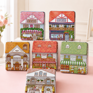 Ready Stock House Shape Tin <b>Box</b> Vintage Town House Printed <b>Metal</b> Tinplate <b>Box</b> Food Grade For Cookie Candy Biscuit Gift Packaging - Product Image 1