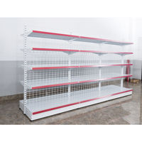 Étagère de supermarché à panneau arrière en grillage métallique, simple face, à niveaux réglables, robuste, pour présentation de produits, personnalisable en usine