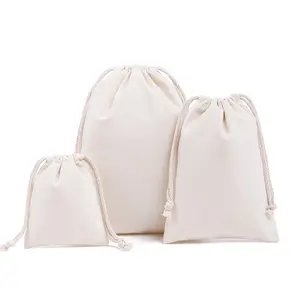 Sacchetti per la polvere di natale bianchi naturali in tinta unita in bianco sacchetto con coulisse in tela di cotone organico piccolo Logo stampato personalizzato