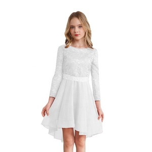 Robe pour fille de 4 ans Robe élégante en mousseline et dentelle à manches longues avec strass Fête Soirée Anniversaire Robes de mariage pour enfant - Product Image 5
