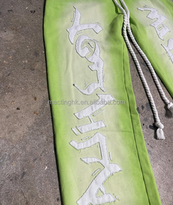 Pantalon de survêtement surdimensionné à jambe large et droite, 100 % coton, 400 g/m², taille élastique, avec rivets et strass - Product Image 4