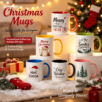 Mug à café en céramique de Noël coloré avec dessin animé, logo personnalisé imprimé, tasse en porcelaine par sublimation 11 oz, vente en gros, cadeau de fêtes