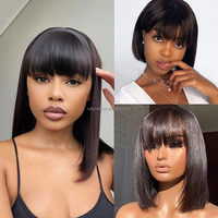 Venta al por mayor pulgadas cortas Bob pelucas 3x1 encaje 100% cabello humano recto con flequillo Bob para mujeres negras Peluca de cabello humano cabello vietnamita
