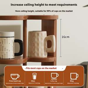 رف تخزين متعدد الطبقات بتسع شبكات سطح المكتب رف حامل أكواب خشبية لوازم المطبخ المنزلي والمكتب - Product Image 3