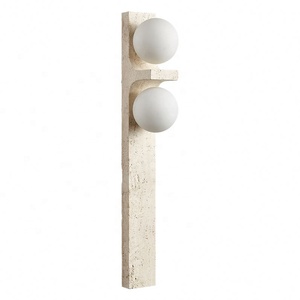 Luminária de Parede Wabi-sabi em Travertino, Fixação Vertical em Pedra, Lâmpadas de Globo Duplo LED, Iluminação Minimalista Luxuosa para Quarto com Brilho Ambiente - Product Image 6