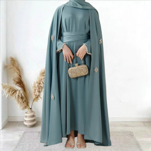 Abaya de Color Sólido con Diamantes de Imitación de Alta Gama, Vestido de Oración Musulmán para Mujeres, Ramadán, Eid - Product Image 4