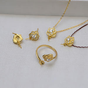 Pendientes de Plata S925 con Forma de Rosa y Anillo Ajustable, Colgante para Dedo, Accesorios de Joyería Personalizados, Soporte Vacío 1292 - Product Image 1