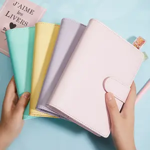 A5 A6 PU Leather 6 Ring Binder Notebook Macaroon Color Diy Journal Agenda Planner Loose Leaf Cover Magnetic Buckle Closure