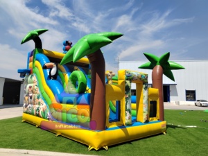 Tobogán Inflable Seco con Diseño de Jungla Vibrante, Palmeras, Tucanes y <span class=keywords><strong>Monos</strong></span> para Juegos Infantiles al Aire Libre - Product Image 1
