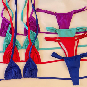 Ensemble de micro-bikinis personnalisés pour femmes 2024, vente chaude, <span class=keywords><strong>maillot</strong></span> de bain en tissu plissé, spandex/nylon, bikini imprimé - Product Image 2