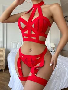 ชุดชั้นในเซ็กซี่คุณภาพสูงสำหรับผู้หญิง ชุดบราตาข่ายโปร่งแบบผูกคอ ชุดชั้นในคริสต์มาส ไซส์ EU/US - Product Image 4