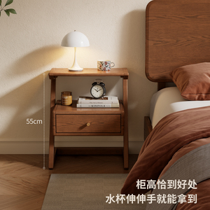 Table de chevet de style vintage en bois massif, table de nuit en forme de Z avec rangement, meubles de chambre à coucher - Product Image 4