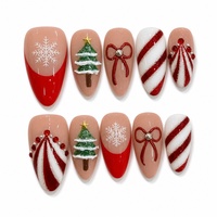 Lot de faux ongles de Noël en gros, motifs rouge et blanc, canne à sucre, flocon de neige, sapin de Noël, pour les fêtes