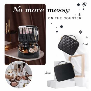 Travel <b>Makeup</b> Bag Leather Cosmetic <b>Case</b> Organizer Portable Artist Storage Bag for Cosmetics <b>Makeup</b> Brushes Toiletry Jewelry - Product Image 5