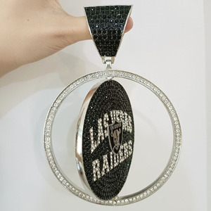 Medali Raiders Black Oakland desain dua sisi, Liontin Perak Putar, kalung perhiasan kelas atas