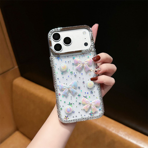 Gradient Seashell <b>Bow</b> Butterfly Mobile Phone case for iPhone 17 16 15 Pro Max Beads iridescent shell Rainbow Ombre back Cover - Product Image 4