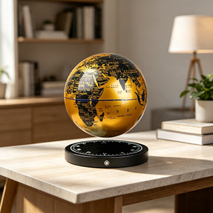 Globo Flotante de Metal Negro y Dorado con Mapa del Mundo, Levitación Magnética, Adorno de Escritorio, Diseño Moderno, Decoración para el Hogar y la Oficina - Product Image 1