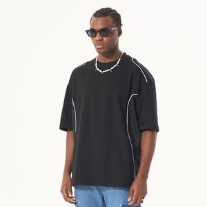 <b>High</b> Quality Mesh Splice Casual t Shirt Custom New Mesh Patchwork Arc Cut Contrast Men <b>Tshirt</b> - Product Image 4