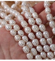 Perles de riz enfilées en gros, perles d'eau douce naturelles blanches de qualité AA, 8 mm, pour la fabrication de bijoux artisanaux DIY