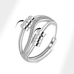 Anillo Giratorio Antiestrés con Cuentas, Ajustable, con Zirconia Engastada, Bañado en Oro Blanco sobre Cobre, Joyería de Alivio del Estrés, de Moda, Certificado - Product Image 1