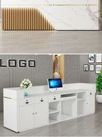 Comptoir de réception en bois MFC avec logo personnalisé, design moderne, table de hall blanche, comptoir de bureau