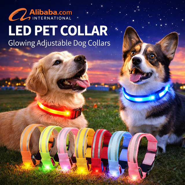 USB Rechargeable LED Dog Collar Adjustable Nylon Reflective Luminous Flashing Night Safety Anti Lost Pet Necklace