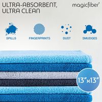 Lot de 12 chiffons de nettoyage carrés en microfibre, absorbants et doux, adaptés aux cuisines, aux fenêtres et au lavage de voitures, avec sac de rangement.