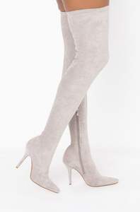 Prix usine femmes bout pointu ajusté cuissardes Secy Faux daim extérieur mince talon aiguille sur les bottes au genou - Product Image 6