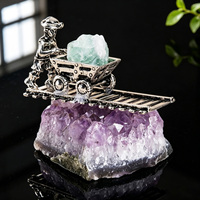 Ornement Figurine Minier en Améthyste et Pyrite, Spécimen Minéral Créatif, Décoration Chariot Minier pour Bureau