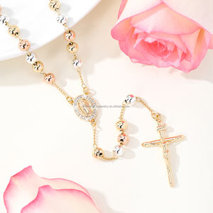 Joyería religiosa catolicismo circón colgante collar Virgen María <span class=keywords><strong>San</strong></span> Judas <span class=keywords><strong>San</strong></span> <span class=keywords><strong>Benito</strong></span> 14K chapado en oro Rosario <span class=keywords><strong>Cruz</strong></span> collar - Product Image 4