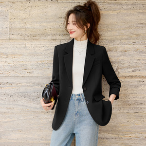 Women's Back Slit Blazer Off White Solid Color Anti Wrinkle Spring Autumn Commuter Suit Top - Product Image 5
