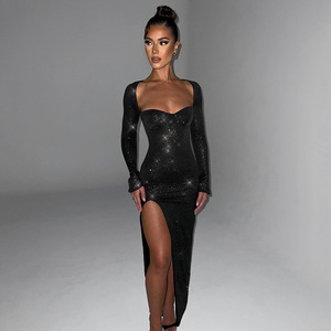 Strapless Long Sleeve Backless Slit Evening Dress For Women <b>Full</b> <b>Length</b> Sheer Layer Elegant Sexy Formal Party Wear - Product Image 1