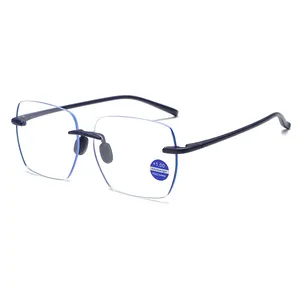 Diamond Frameloze Metalen Anti-Blauw Licht Presbyopische Bril Brillen Blauw Licht Filter Leesbril Voor Ouderen