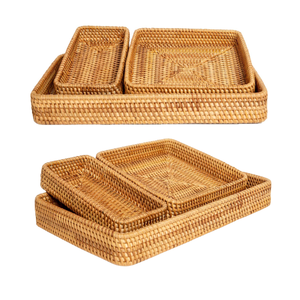 ถาดเสิร์ฟเครื่องจักสานหวายถาดวางโต๊ะแบบธรรมชาติสำหรับโชว์เค้กผลไม้และโต๊ะกาแฟ - Product Image 1