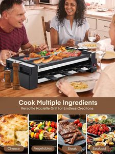 Grill à <span class=keywords><strong>raclette</strong></span> <span class=keywords><strong>2</strong></span> en 1, grill de table électrique rotatif, machine à <span class=keywords><strong>raclette</strong></span> 1400W <span class=keywords><strong>pour</strong></span> 8 <span class=keywords><strong>personnes</strong></span> avec plaques antiadhésives réversibles - Product Image 2