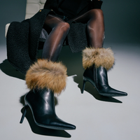 Bottes de mode pour femmes à talon aiguille et bout pointu, avec détails en fourrure, pour l'hiver, design d'usine