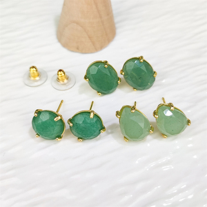 Bijoux fantaisie femmes boucles d'oreilles à facettes ronde ovale poire pierres précieuses vert Aventurine plaqué or goujons Jade boucles d'oreilles pour cadeaux - Product Image 3