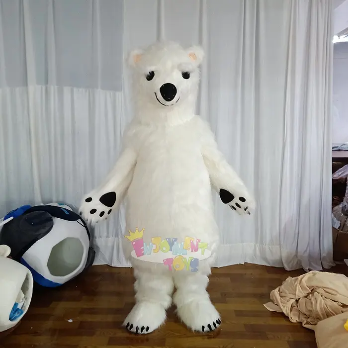 التمتع CE الأبيض الدب القطبي زي التميمة للجنسين الكرتون الملابس تأثيري بدلة دب لعيد الميلاد هالوين