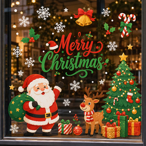 Adesivi Natalizi Personalizzati per Finestre, Riutilizzabili, Statici, Rimovibili, Senza Colla, con Babbo <span class=keywords><strong>Natale</strong></span>, Fiocchi di Neve e Alberi di <span class=keywords><strong>Natale</strong></span> - Product Image 1