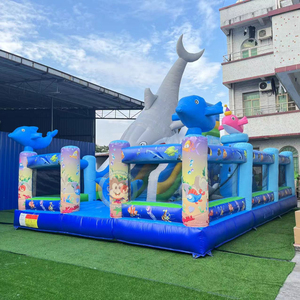 Château gonflable commercial sur le thème des requins avec toboggan et <span class=keywords><strong>tour</strong></span> d'escalade - Product Image 3