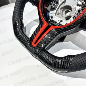 Volante Deportivo de Fibra de Carbono Negro para <span class=keywords><strong>BMW</strong></span> M3 F23 <span class=keywords><strong>F20</strong></span> F25 F30 F36 F32 F22 F21, Base Plana con Franjas Rojas, Envío desde EE. UU. - Product Image 3